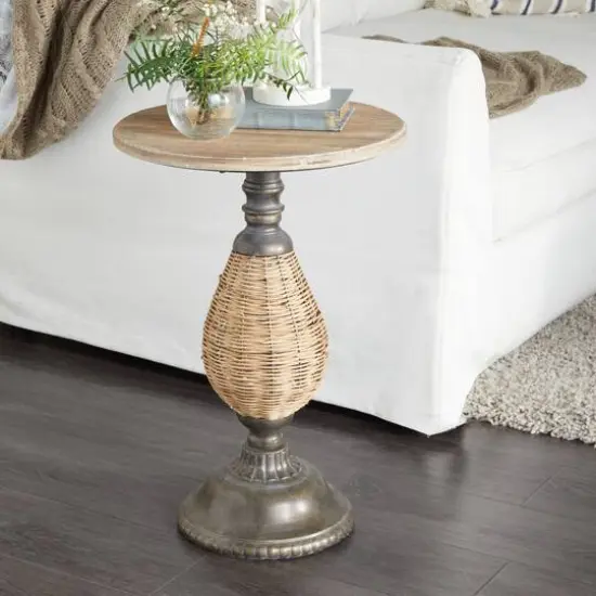 Brown Iron Farmhouse Accent Table, 22" x 15" x 15" {8}
