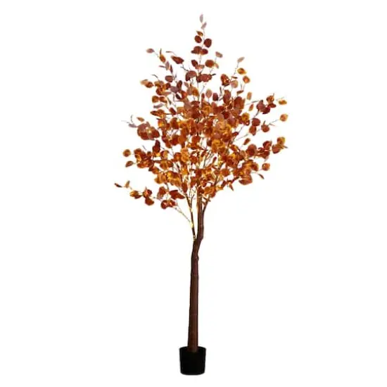 7ft. Pre-Lit Grand Autumn Eucalyptus Artificial Fall Tree with 420 Warm White LED Lights {1}