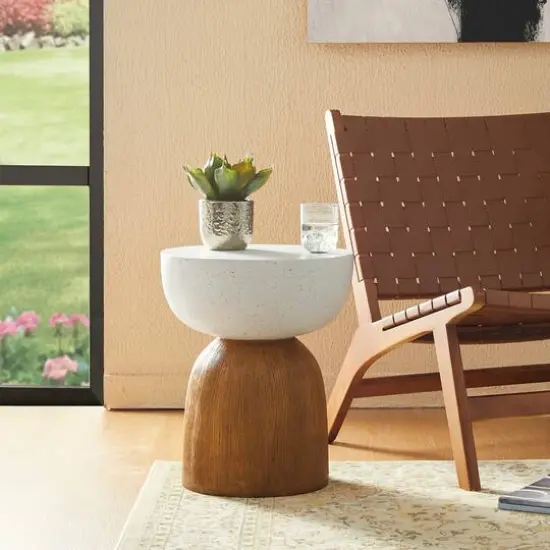 Glitzhome&reg; 17.75" Geometric Faux Terrazzo & Wood Texture Garden Stool {9}