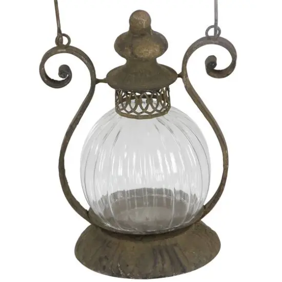 11" Brown Iron Rustic Candle Holder Lantern {4}