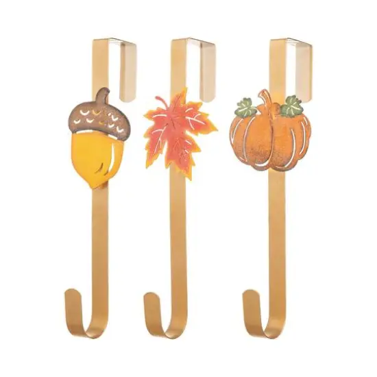 Glitzhome&reg; 14" Fall Metal Acorn, Leaf & Pumpkin Wreath Hanger Set {1}