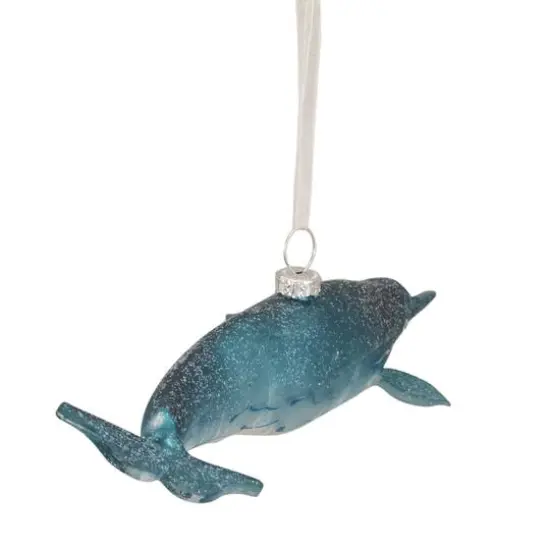 Blue Glitter Pipefish Glass Ornament {8}
