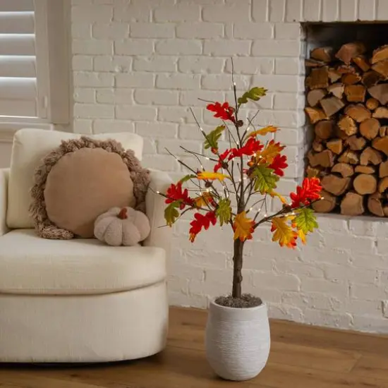 3ft. Pre-Lit Autumn Maple Artificial Fall Tree with Pinecones, Acorns and 36 Warm White LED Lights {9}