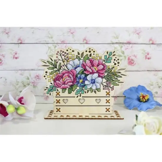 MP Studia Flowers Cross Stitch On Wood Kit {3}