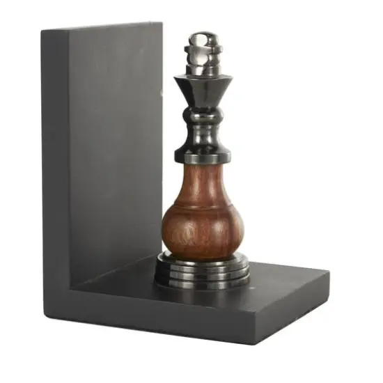 Decorative Dark Brown & Silver Chess Bookend Set {5}