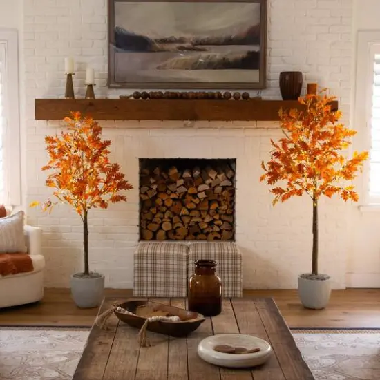 6ft. Pre-Lit Burnt Orange Autumn Maple Artificial Fall Tree with 300 Warm White LED Lights {11}