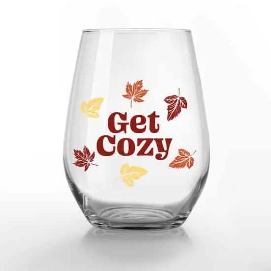 Get Cozy 15oz. Printed Stemless Wine Glass {1}