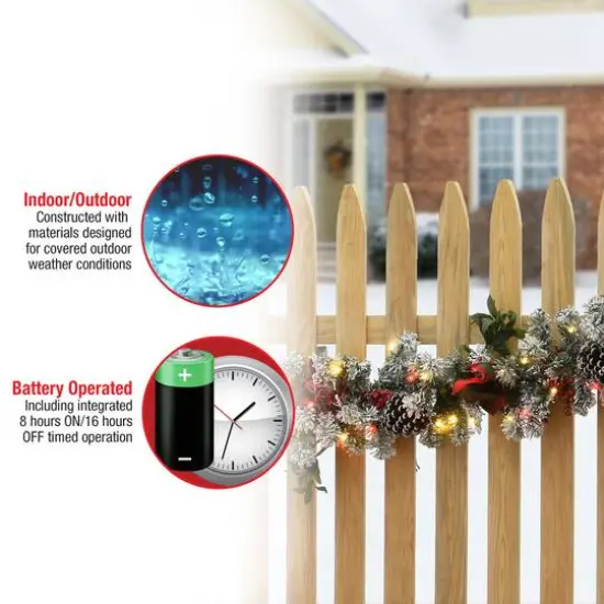 9ft. General Store Snowy Garland with LED Lights & Bows {9}