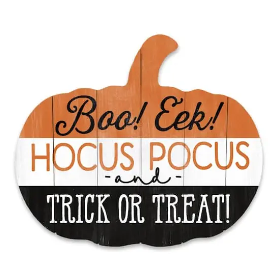 Boo! Eek! Hocus Pocus Trick or Treat! Pumpkin Shaped Pallet Wood Art {1}