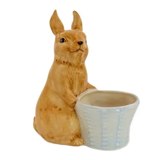 11" Ceramic Bunny with White Basket {1}