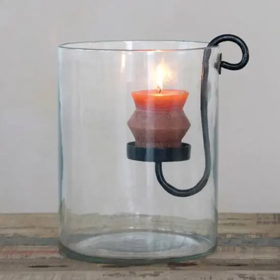 Hello Honey&reg; 9.5" Black Glass Hurricane with Metal Candle Holder {8}