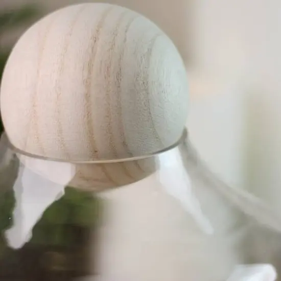 7" Transparent Glass Hurricane with Decorative Wooden Lid {3}