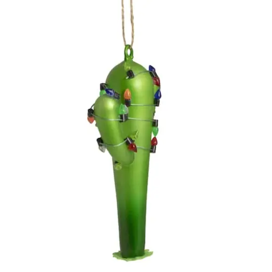 5.5" Green Cactus with Retro Light String Glass Christmas Ornament {5}