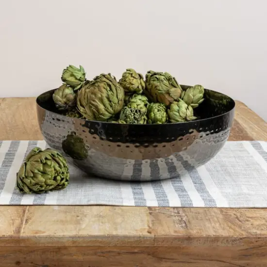 Hello Honey&reg; 14" Oxidized Silver Round Hammered Metal Bowl {3}