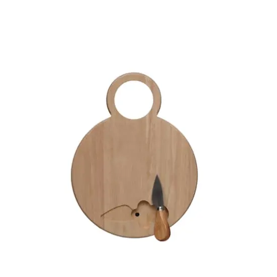 11.75" Natural Round Wood Cheese Board with Knife by Ashland&reg; {3}