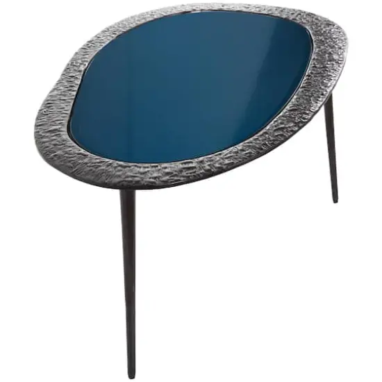 30" Black Aluminum Abstract Oval Shaped Coffee Table with Glass Top {4}