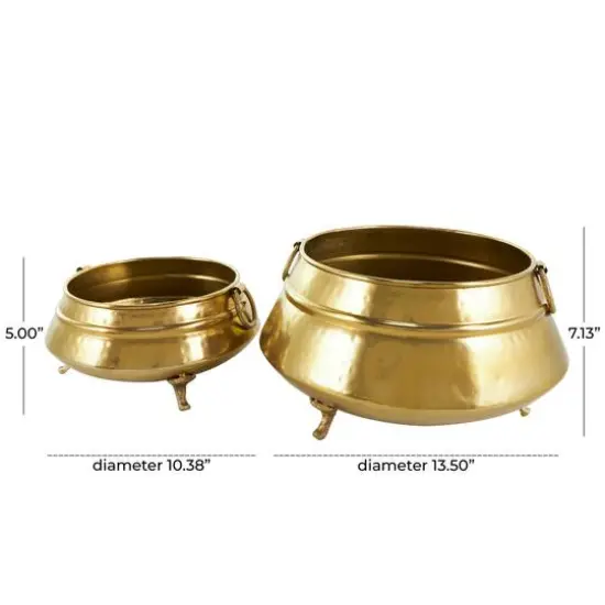Gold Metal Scroll Foot Hammered Pot Planter Set {10}