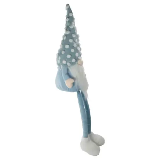 34" Blue & White Sitting Spring Gnome with Polka Dot Hat Figure {5}