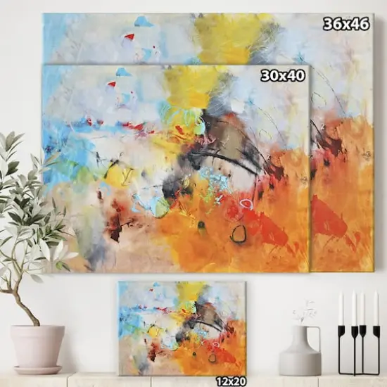 Designart - Blue And Yellow Color Spatters II - Modern & Contemporary Canvas Art Print {5}