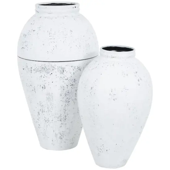 White Distressed Pot Floor Metal Vase Set {4}
