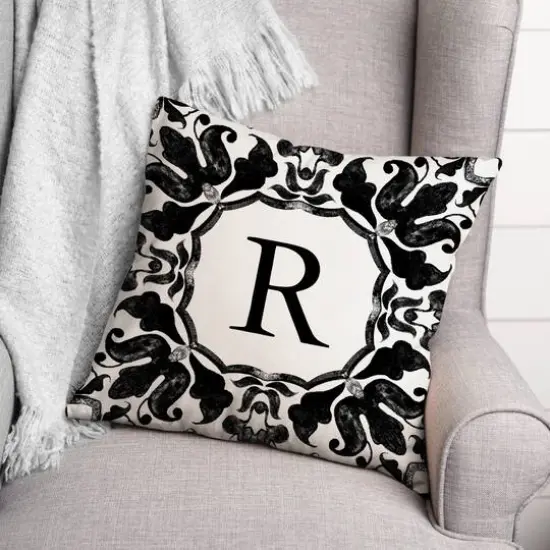 Black & White Monogram Indoor/Outdoor Pillow R {3}
