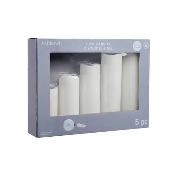 White 5 Piece LED Wax Pillar Candle Set by Ashland&reg; {4}