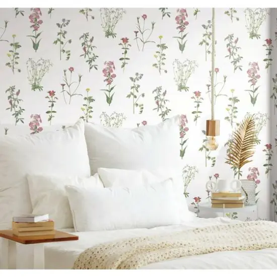 RoomMates Botanical Print Peel & Stick Wallpaper Green and Pink {9}