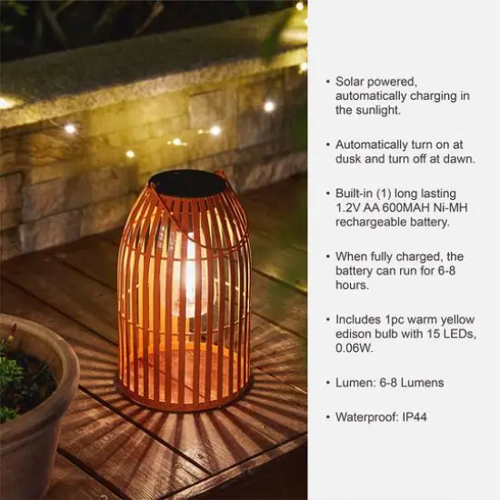 Glitzhome&reg; 10" Woven Solar Powered Outdoor Hanging Lantern Orange {8}