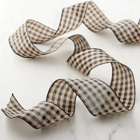 2.5" x 25ft. Wired Gingham Ribbon by Celebrate It&trade; Black and Brown {5}
