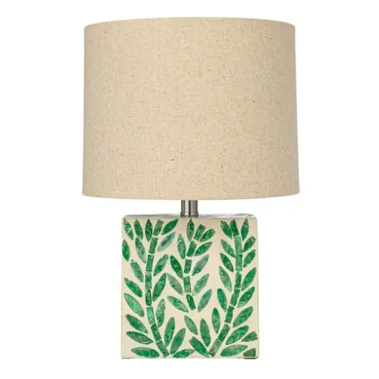 Hello Honey® 14" Green Botanical Pattern Reclaimed Wood & Shell Table Lamp with Linen Shade, 2ct. {9}
