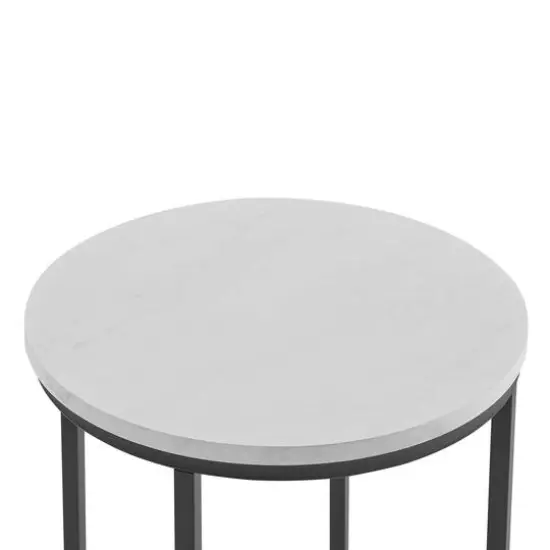Walker Edison 16" Glam Round Side Table Faux White Marble/Black {6}