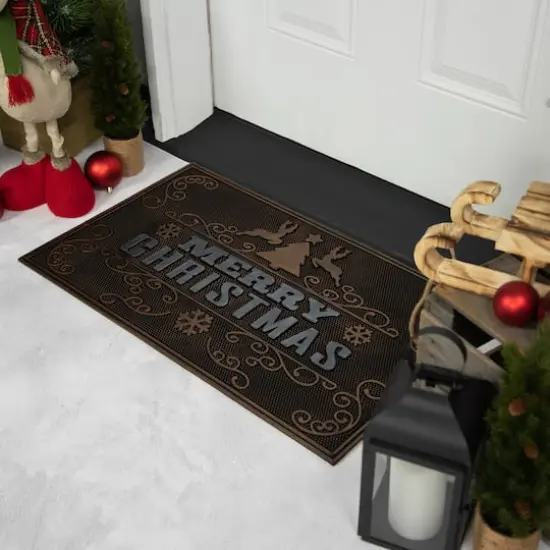 Gold & Silver Reindeer Merry Christmas Doormat {7}