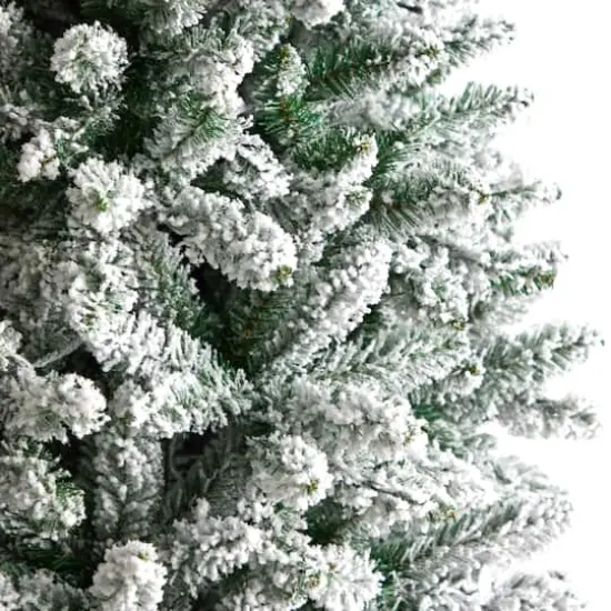 8ft. Pre-Lit Slim Flocked Montreal Fir Artificial Christmas Tree, White LED Lights {6}