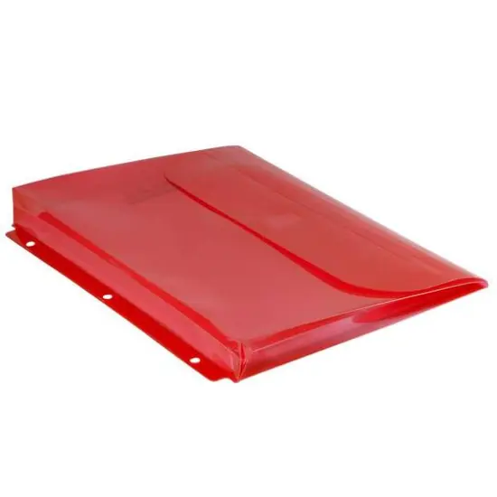 JAM Paper 9.5" x 11.5" Hook & Loop Closure 3-Hole Punch Plastic Envelopes, 12ct. Red {5}