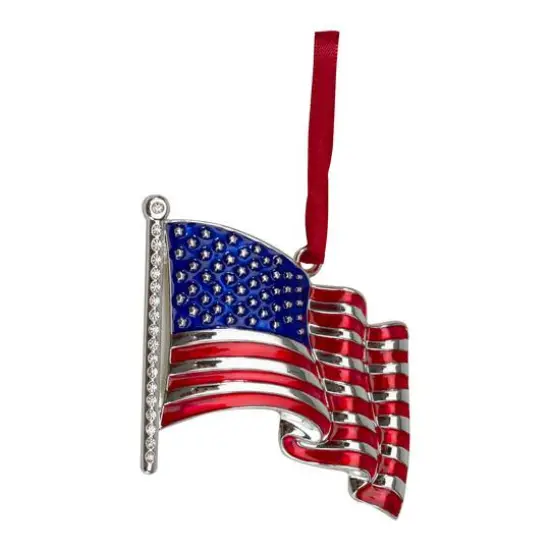 Silver Plated American Flag Crystal Embellished Ornament {1}