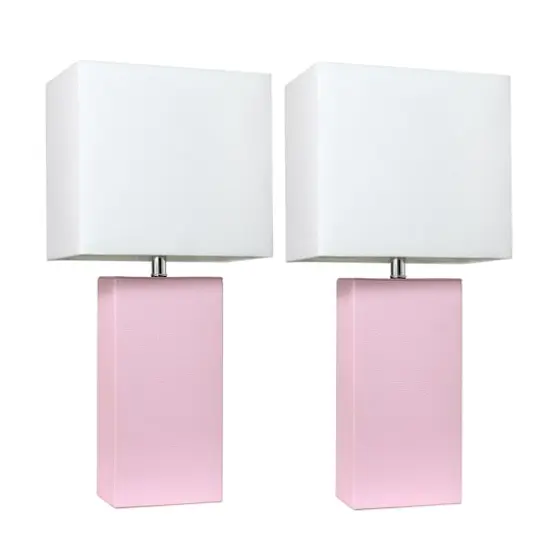 Elegant Designs&trade; 2 Pack Leather Table Lamps with White Shades Blush Pink and White {1}