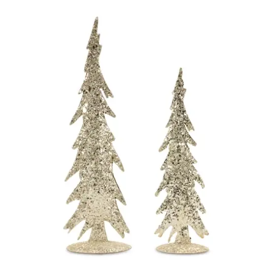 Gold Mosaic Glass Pine Tree Set, 13.5" & 17.25" {1}