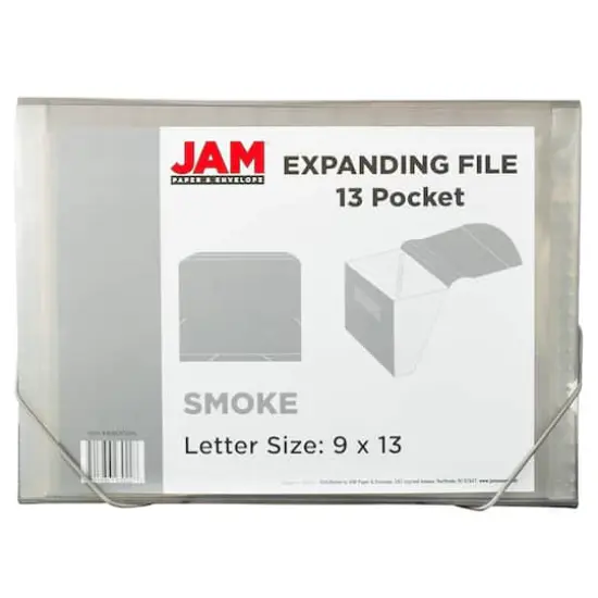 JAM Paper 9" x 13" Plastic Accordion Folder Smoke Grey {6}