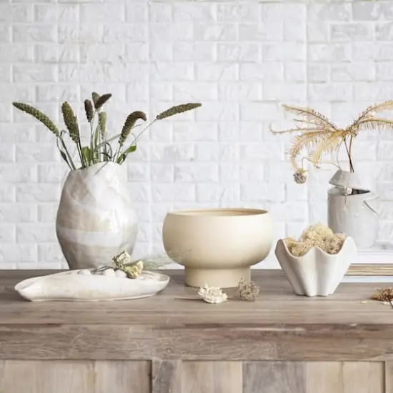 Hello Honey® 12.25" Cream & Gold with Reactive Glaze Hand Painted Stoneware Vase {4}