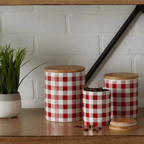DII&reg; Buffalo Check Ceramic Canister Set Red and White {9}