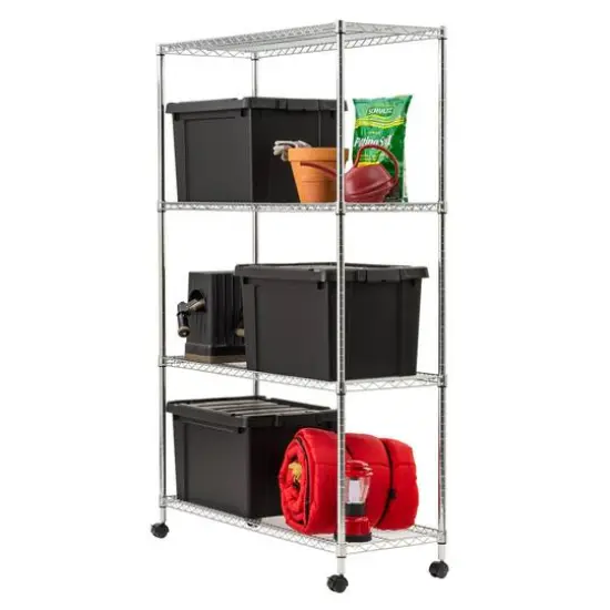 Iris&reg; 73.5" Silver 4-Tier Rolling Wire Rack Shelf {3}