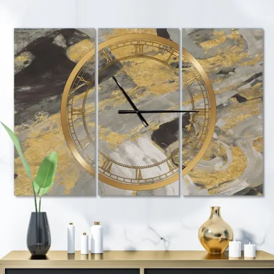 Designart 'Marble Gold And Black Modern Multipanel Wall Clock {3}