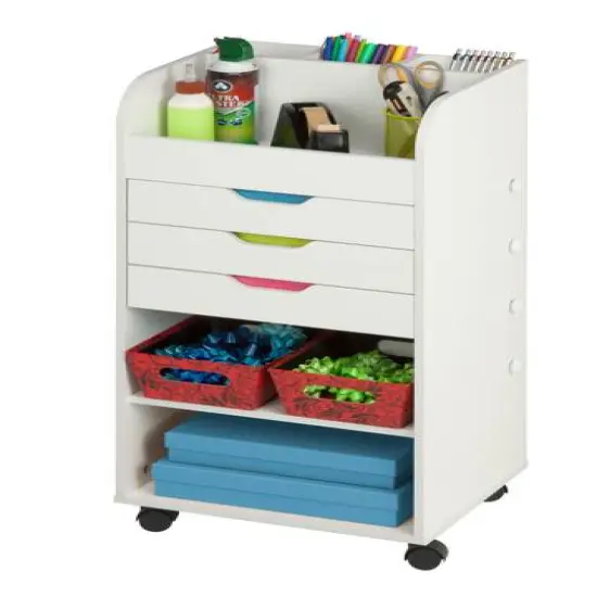 Honey Can Do 3-Drawer White Rolling Craft Cart with Drawers & Compartments {4}