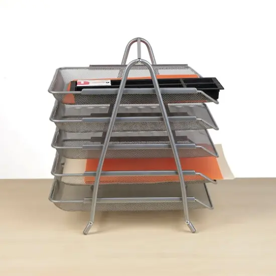 Mind Reader Desk Organizer with 5 Sliding Trays Silver {8}
