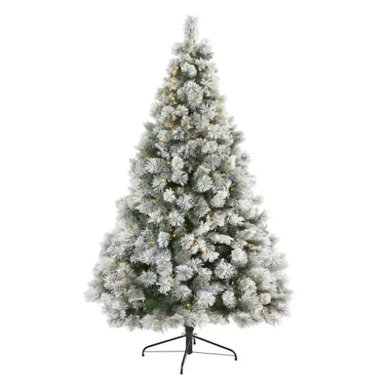 7ft. Pre-Lit Flocked Oregon Pine Artificial Christmas Tree, Clear LED Lights {1}