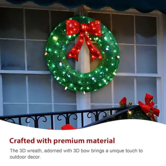 Glitzhome&reg; 3ft. Lighted Christmas 3D Mesh Wreath Outdoor D&eacute;cor {7}