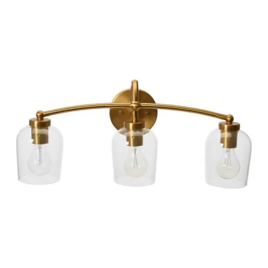 Hello Honey&reg; Robert Stevenson Lighting Adrian Metal & Clear Glass 3-Light Vanity Brushed Gold {9}