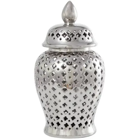 17.75" Silver Open Style Ceramic Decorative Urn {1}