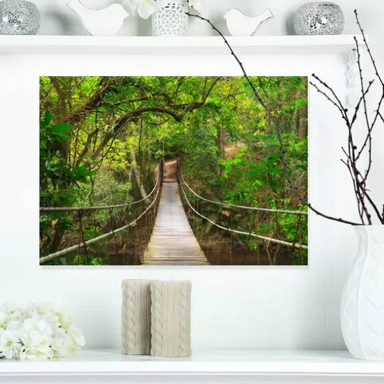 Designart - Bridge to Jungle Thailand - Landscape Photo Canvas Art Print {5}