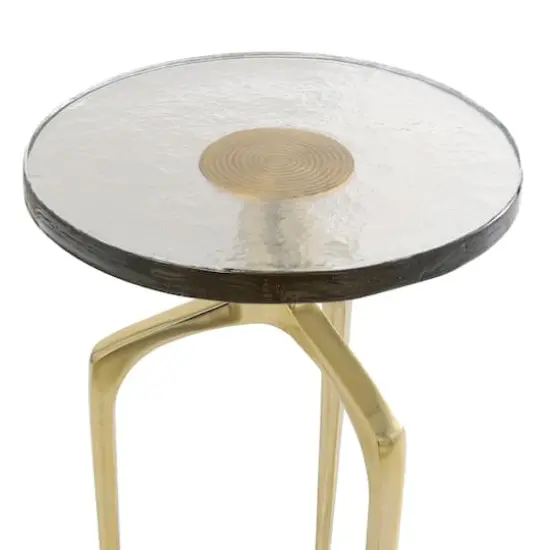 22" Accent Table with Textured Glass Tabletop Gold {4}